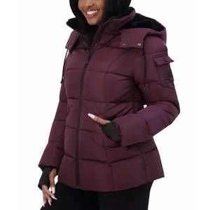 NEW STEVE MADDEN juniors faux-fur-lined hooded puffer coat in merlot
